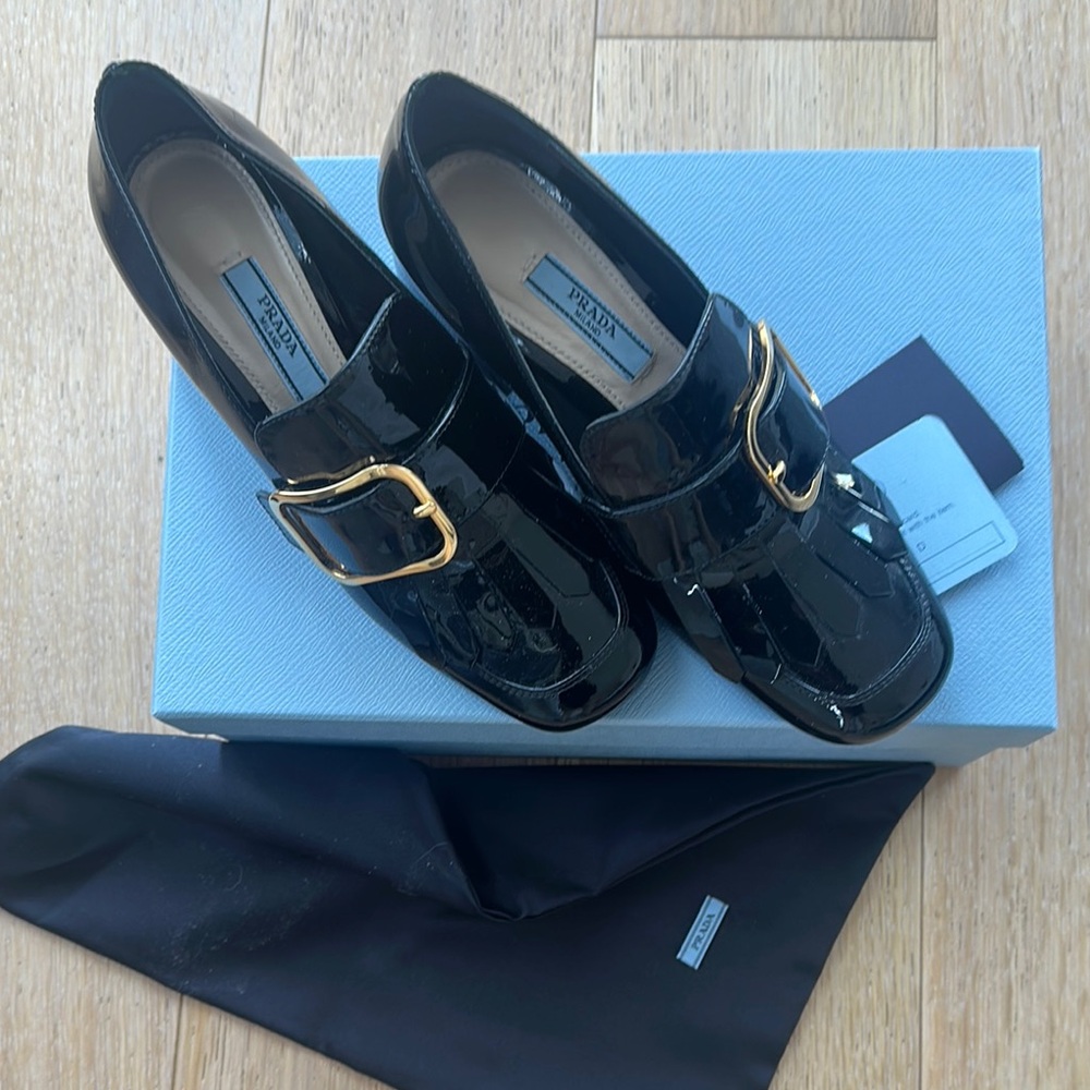 Prada Black Patent Leather Oxfords NIB Size 36